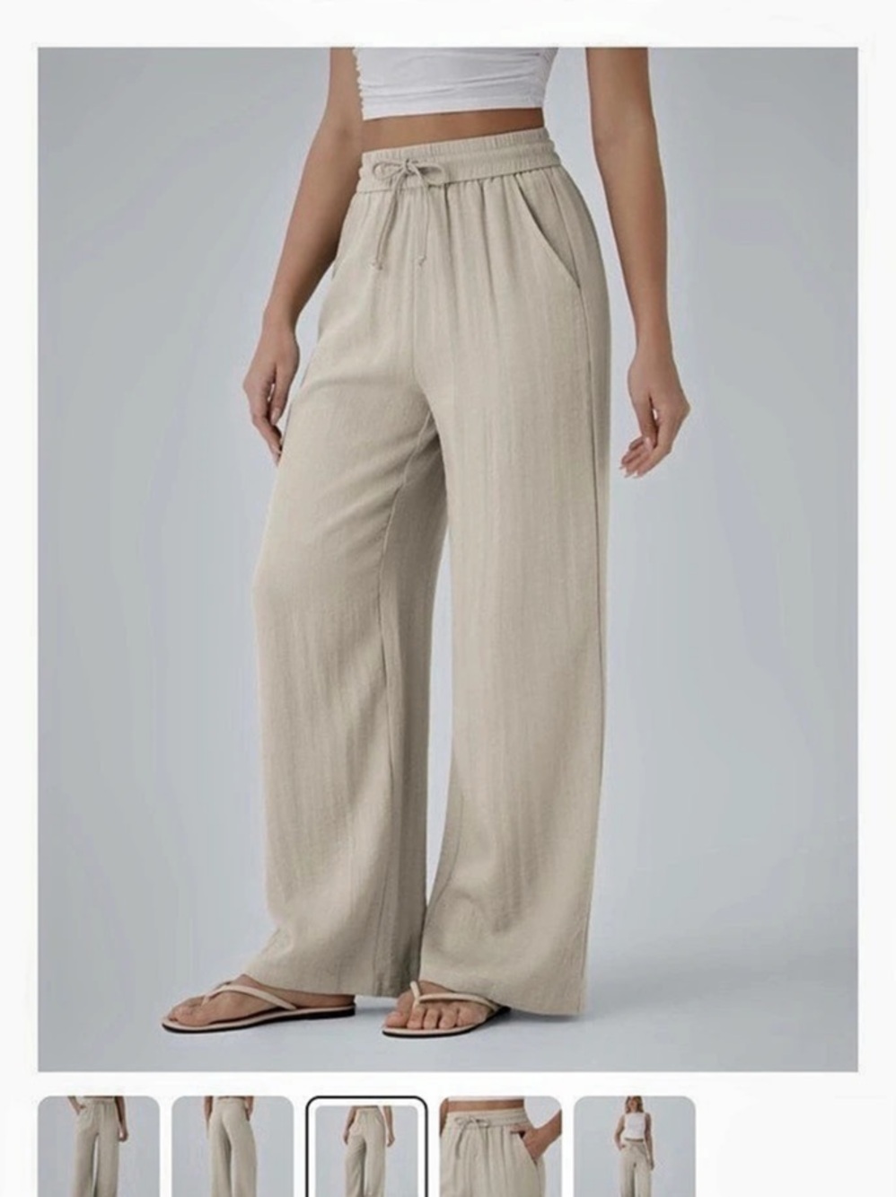 Halara High Waisted Drawstring Pocket Wide Leg Baggy Casual Linen-Feel Pants